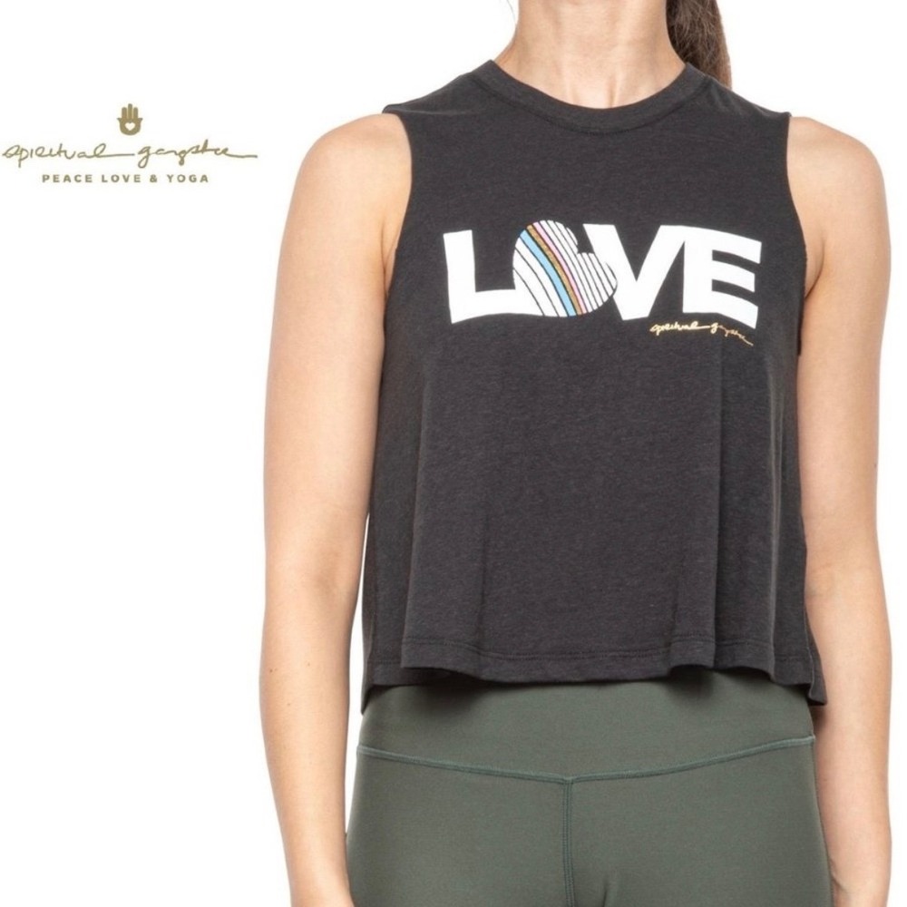 Spiritual Gangster - Love Heart Muscle Tank Top - Charcoal Grey - Size Small